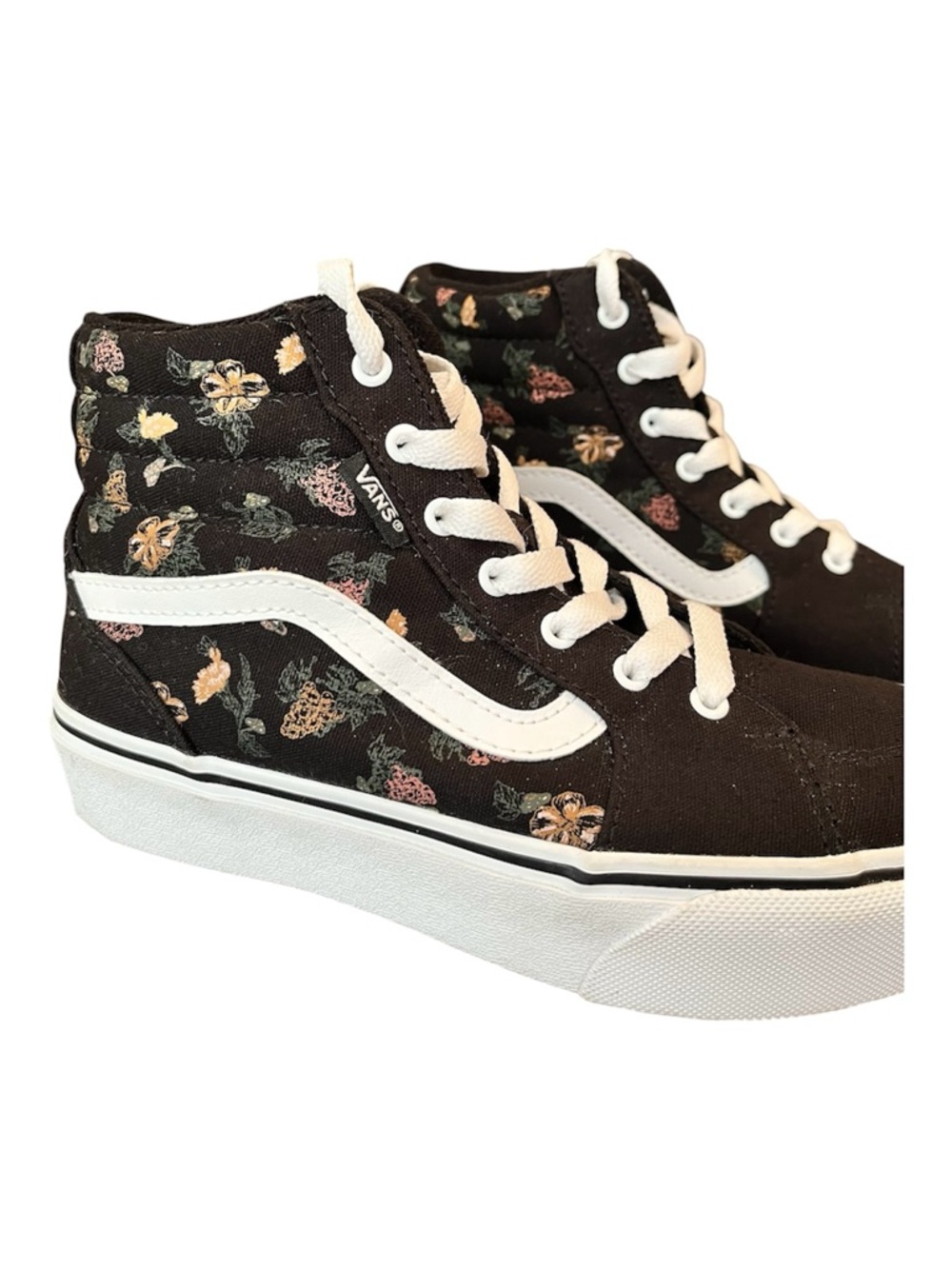 Vans Black Floral High-Top Sneakers with White Stripe and Laces